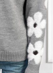 Grey Tummy Coverage Floral Print Long Sleeve Sweater