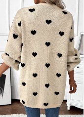Light Camel Tummy Coverage Heart Print Long Sleeve Cardigan