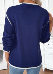 Navy Contrast Piping Long Sleeve Round Neck Sweater