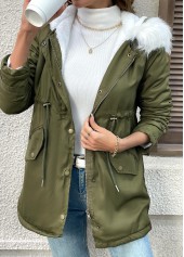 Olive Green Tummy Coverage Long Sleeve Hooded Coat | thumb picture 