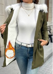 Olive Green Tummy Coverage Long Sleeve Hooded Coat