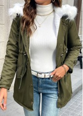 Olive Green Tummy Coverage Long Sleeve Hooded Coat | thumb picture 