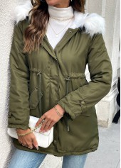 Olive Green Tummy Coverage Long Sleeve Hooded Coat | thumb picture 