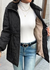 Black Tummy Coverage Long Sleeve Turn Down Collar Coat