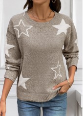 Gray Brown Tummy Coverage Star Print Long Sleeve Sweater | thumb picture 