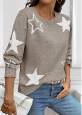 Gray Brown Tummy Coverage Star Print Long Sleeve Sweater | thumb picture 