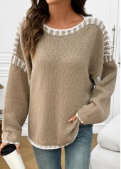Light Camel Tummy Coverage Long Sleeve Round Neck Sweater