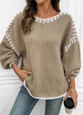 Light Camel Tummy Coverage Long Sleeve Round Neck Sweater | thumb picture 