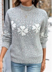 Dark Grey Tummy Coverage Plants Print Long Sleeve Sweater | thumb picture 