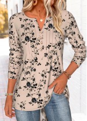 Light Coffee Tummy Coverage Floral Print T Shirt