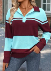 Wine Red Geometric Print Long Sleeve Sweatshirt