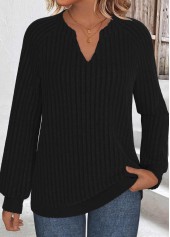 Black Long Sleeve Split Neck Sweatshirt