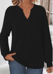 Black Long Sleeve Split Neck Sweatshirt | thumb picture 