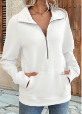White Tummy Coverage Long Sleeve Turn Down Collar Sweatshirt | thumb picture 