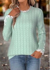 Mint Green Curved Hem Long Sleeve Round Neck Sweatshirt