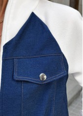 Denim Blue Patchwork Long Sleeve Stand Collar Jacket