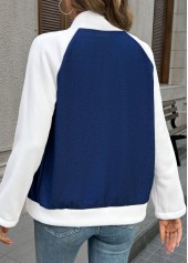 Denim Blue Patchwork Long Sleeve Stand Collar Jacket