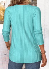Cyan Patchwork Plaid Long Sleeve Draped Neck T Shirt