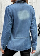 Denim Blue Patch Pocket Long Sleeve Stand Collar Coat | thumb picture 