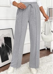 Grey Pocket Wide Leg Elastic Waist High Waisted Pants