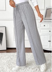Grey Pocket Wide Leg Elastic Waist High Waisted Pants