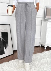 Grey Pocket Wide Leg Elastic Waist High Waisted Pants