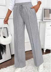 Grey Pocket Wide Leg Elastic Waist High Waisted Pants