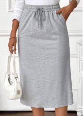 Grey Pocket Shift Dress Elastic Waist Skirt