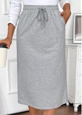 Grey Pocket Shift Dress Elastic Waist Skirt