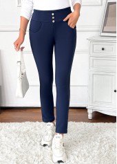 Navy Pocket Skinny Elastic Waist High Waisted Pants | thumb picture 