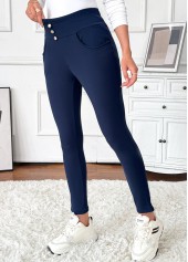Navy Pocket Skinny Elastic Waist High Waisted Pants | thumb picture 