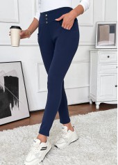 Navy Pocket Skinny Elastic Waist High Waisted Pants | thumb picture 