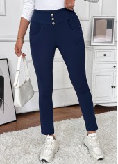 Navy Pocket Skinny Elastic Waist High Waisted Pants | thumb picture 