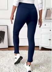 Navy Pocket Skinny Elastic Waist High Waisted Pants | thumb picture 
