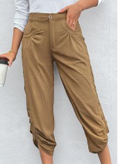 Dark Camel Pocket Straight Leg Elastic Waist Pants