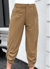 Dark Camel Pocket Straight Leg Elastic Waist Pants | thumb picture 