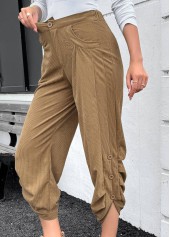 Dark Camel Pocket Straight Leg Elastic Waist Pants | thumb picture 