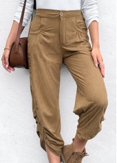 Dark Camel Pocket Straight Leg Elastic Waist Pants | thumb picture 