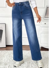 Denim Blue Pocket Wide Leg Button Fly Pants