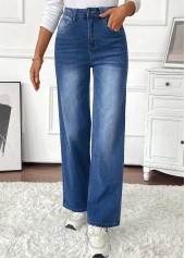 Denim Blue Pocket Wide Leg Button Fly Pants | thumb picture 