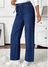 Denim Blue Pocket Wide Leg Elastic Waist Jeans | thumb picture 