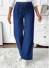Denim Blue Pocket Wide Leg Elastic Waist Jeans | thumb picture 