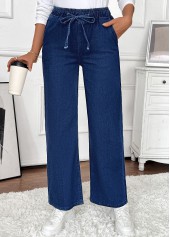 Denim Blue Pocket Wide Leg Elastic Waist Jeans | thumb picture 