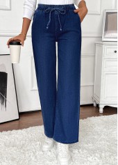 Denim Blue Pocket Wide Leg Elastic Waist Jeans | thumb picture 
