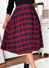 Red Plaid A Line Elastic Waist Skirt
