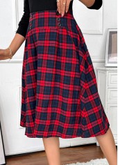 Red Plaid A Line Elastic Waist Skirt