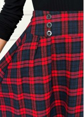 Red Plaid A Line Elastic Waist Skirt