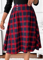Red Plaid A Line Elastic Waist Skirt
