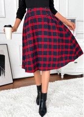 Red Plaid A Line Elastic Waist Skirt