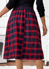 Red Plaid A Line Elastic Waist Skirt
